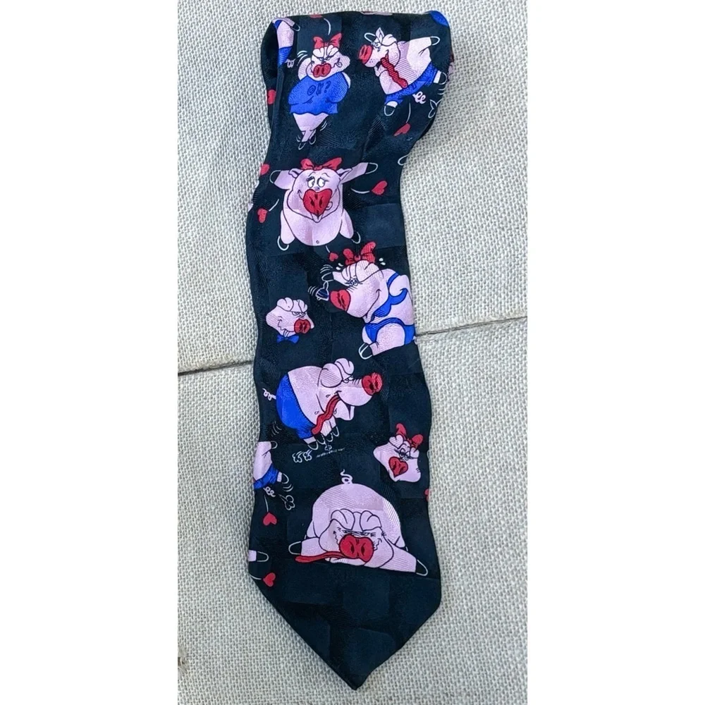 Vintage Hog Love Silk Necktie Tie Pig Humor Novelty Romance Farm Core Whimsical